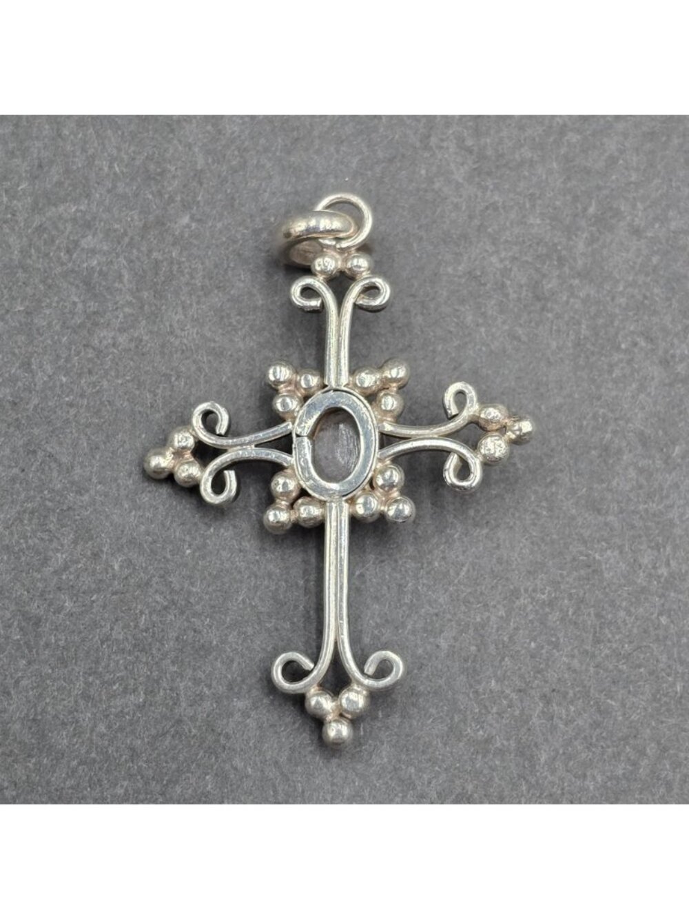 Vintage Sterling Silver Rainbow Moonstone Filigree Cross Gothic Pendant 1.75" - Picture 3 of 11